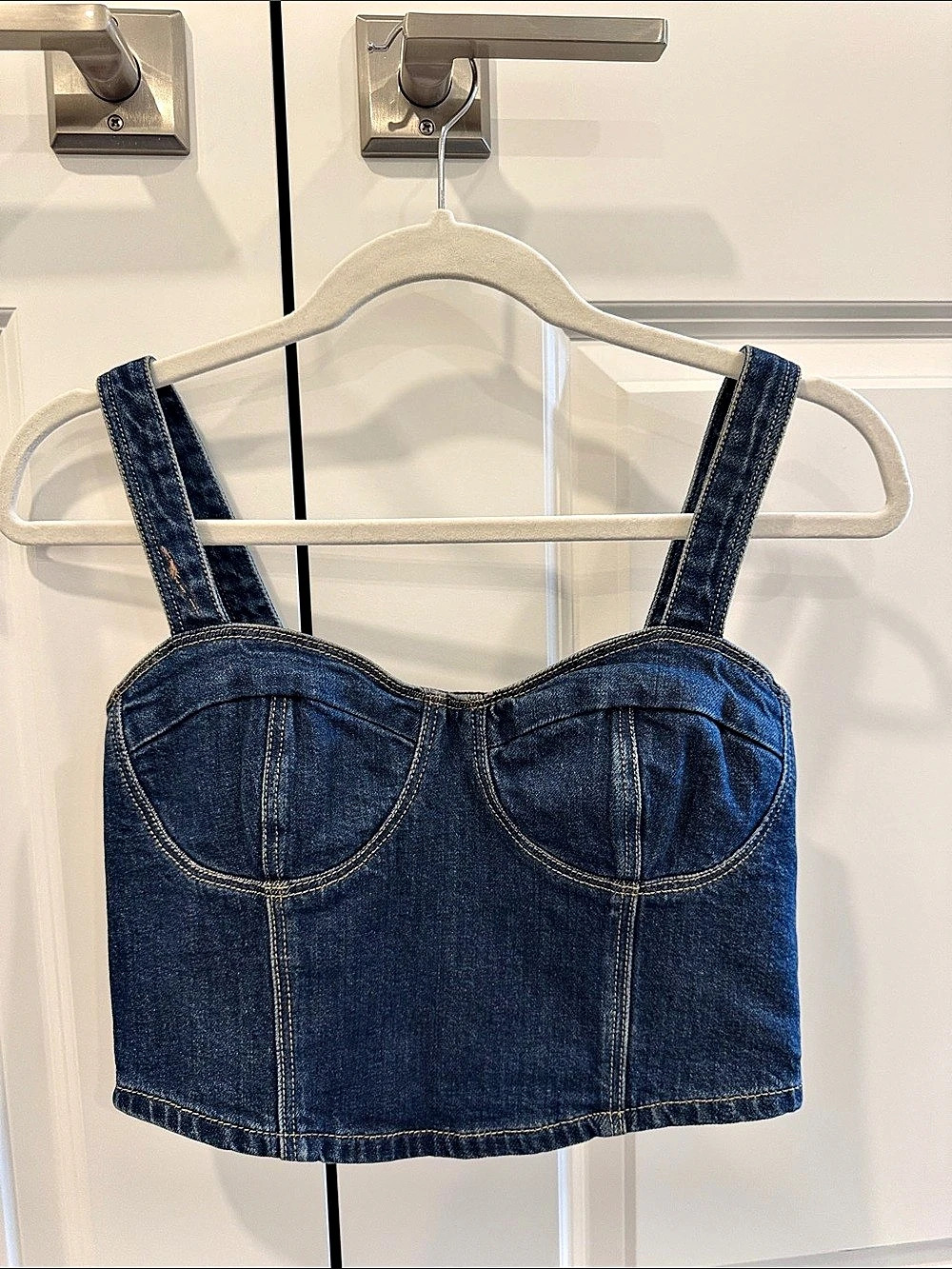 PAIGE Fiana Top Denim Crop Top Blue Size 0